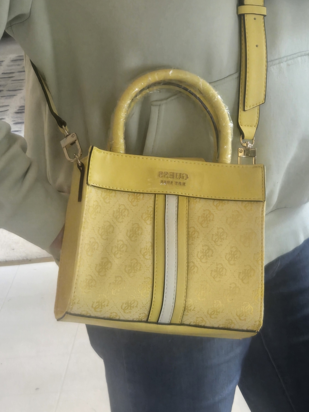 New Guess Glitter Handbag with Beautiful Yellow Metallic Logo